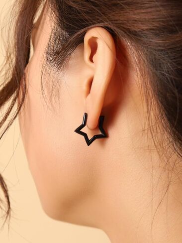 Sacina 3 Pairs of Silver-tone Black Gold-tone Star Huggie Hoop Earrings, Gothic Emo Punk Grunge Y2K Earrings, Christmas Jewelry Gift For Women in Kuwait