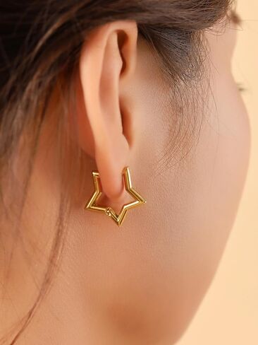 Sacina 3 Pairs of Silver-tone Black Gold-tone Star Huggie Hoop Earrings, Gothic Emo Punk Grunge Y2K Earrings, Christmas Jewelry Gift For Women in Kuwait
