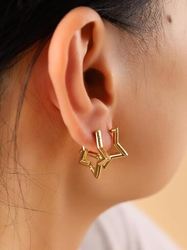 Sacina 3 Pairs of Silver-tone Black Gold-tone Star Huggie Hoop Earrings, Gothic Emo Punk Grunge Y2K Earrings, Christmas Jewelry Gift For Women in Kuwait