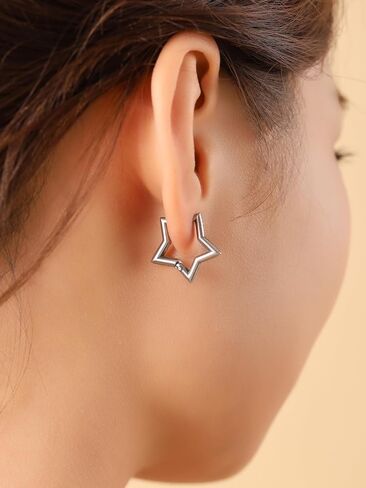 Sacina 3 Pairs of Silver-tone Black Gold-tone Star Huggie Hoop Earrings, Gothic Emo Punk Grunge Y2K Earrings, Christmas Jewelry Gift For Women in Kuwait
