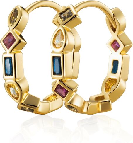 Dainty Gold Plated Hoop Earrings for Women, Trendy Small Colorful Geometry Cubic Zirconia Plated Huggie Hoop Earrings for Women Jewelry Gifts in Kuwait