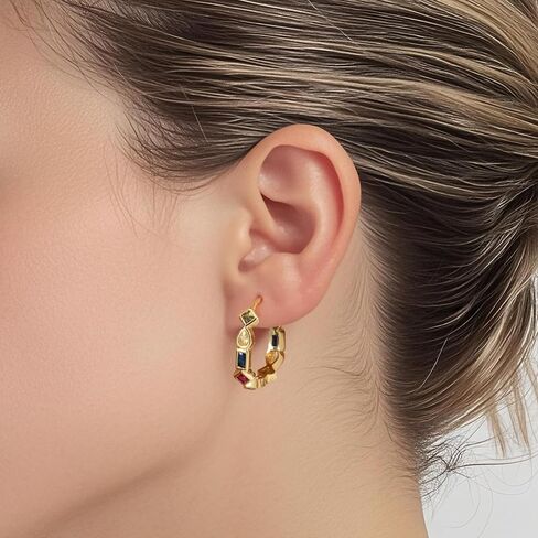 Dainty Gold Plated Hoop Earrings for Women, Trendy Small Colorful Geometry Cubic Zirconia Plated Huggie Hoop Earrings for Women Jewelry Gifts in Kuwait