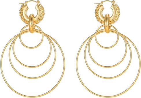 Multi Hoop Dangle Earrings for Women Trendy Large Gold Hoop Earrings Big Circle Earrings Rhinestone Geometric Statement Earring Jewelry in Saudi Arabia