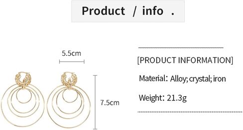 Multi Hoop Dangle Earrings for Women Trendy Large Gold Hoop Earrings Big Circle Earrings Rhinestone Geometric Statement Earring Jewelry in Saudi Arabia