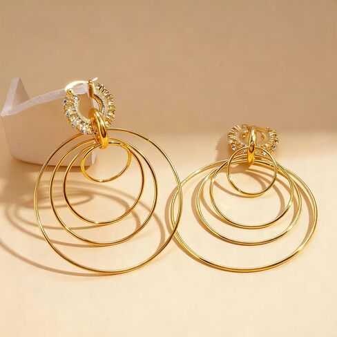 Multi Hoop Dangle Earrings for Women Trendy Large Gold Hoop Earrings Big Circle Earrings Rhinestone Geometric Statement Earring Jewelry in Saudi Arabia