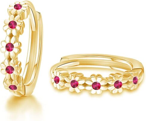 CiNily Small Gold Hoop Earrings for Women Flower Rose Red Cubic Zirconia Huggie Earrings Hypoallergenic 14K Yellow Gold Plated Cartilage Earrings for Sensitive Ears in Kuwait