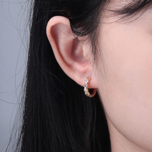 CiNily Small Gold Hoop Earrings for Women Flower Rose Red Cubic Zirconia Huggie Earrings Hypoallergenic 14K Yellow Gold Plated Cartilage Earrings for Sensitive Ears in Kuwait