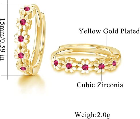 CiNily Small Gold Hoop Earrings for Women Flower Rose Red Cubic Zirconia Huggie Earrings Hypoallergenic 14K Yellow Gold Plated Cartilage Earrings for Sensitive Ears in Kuwait