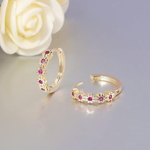 CiNily Small Gold Hoop Earrings for Women Flower Rose Red Cubic Zirconia Huggie Earrings Hypoallergenic 14K Yellow Gold Plated Cartilage Earrings for Sensitive Ears in Kuwait