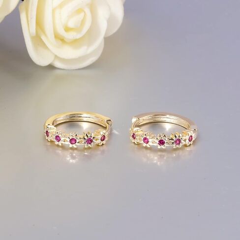 CiNily Small Gold Hoop Earrings for Women Flower Rose Red Cubic Zirconia Huggie Earrings Hypoallergenic 14K Yellow Gold Plated Cartilage Earrings for Sensitive Ears in Kuwait