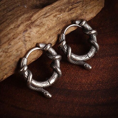 Vintage Snake Hoop Earrings, Stainless Steel Gothic Serpent Earrings, Goth Jewelry Gift for Women in Saudi Arabia