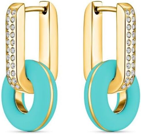 Jason Hyde Lifesaver Hoop Earrings - Stainless Steel with Turquoise Chips & Cubic Zirconia - Sustainable Drop Hoops for Women, 18K Gold Plated in Saudi Arabia