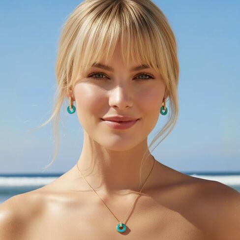 Jason Hyde Lifesaver Hoop Earrings - Stainless Steel with Turquoise Chips & Cubic Zirconia - Sustainable Drop Hoops for Women, 18K Gold Plated in Saudi Arabia