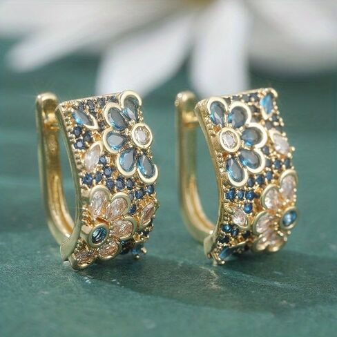 Luxury Two Tone Zirconia Flower Hoop Earrings for Women Daily Banquet Party Earrings Jewelry Gifts in Kuwait
