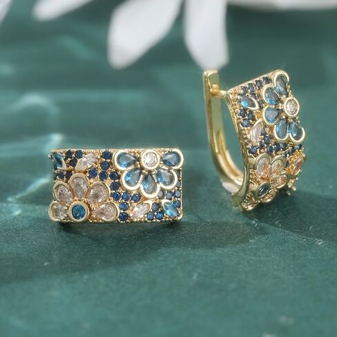 Luxury Two Tone Zirconia Flower Hoop Earrings for Women Daily Banquet Party Earrings Jewelry Gifts in Kuwait