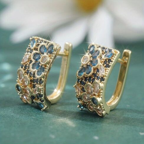 Luxury Two Tone Zirconia Flower Hoop Earrings for Women Daily Banquet Party Earrings Jewelry Gifts in Kuwait