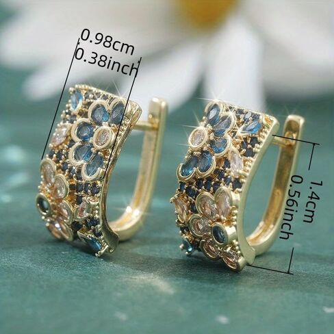 Luxury Two Tone Zirconia Flower Hoop Earrings for Women Daily Banquet Party Earrings Jewelry Gifts in Kuwait