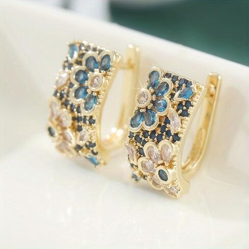 Luxury Two Tone Zirconia Flower Hoop Earrings for Women Daily Banquet Party Earrings Jewelry Gifts in Kuwait