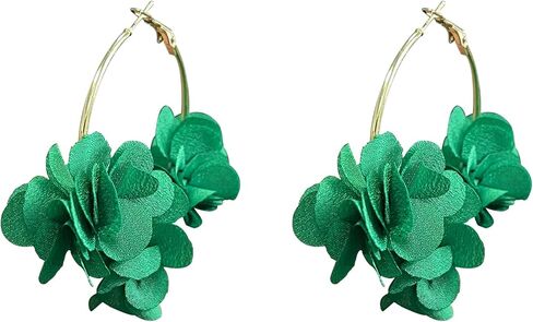 Colorful Flower Earrings for Women Bohemian Lightweight Fabric Chiffon Floral Rose Flower Hoop Earrings Vacation Wedding in Saudi Arabia