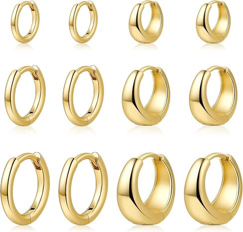 ALLHOLA 6 Pairs 14K Gold Plated Hoop Earrings for Women Hypoallergenic Small Huggie Hoops Earring Set for Sensitive Ears Non Tarnish Trendy Chunky Gold/Silver Earrings Cartilage Stacks for Multiple Piercing Jewelry Lightweight in Saudi Arabia