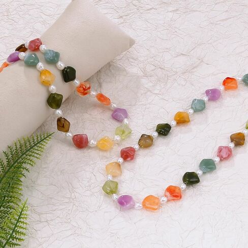 BROCC 9pcs Chunky Beaded Necklaces for Women Colorful Resin Beaded Choker Necklace Set Layered Bohemia Summer Vacation Jewelry for Beach Party Daily Wear for Trendy Women in Saudi Arabia