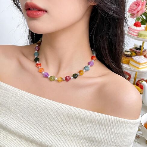 BROCC 9pcs Chunky Beaded Necklaces for Women Colorful Resin Beaded Choker Necklace Set Layered Bohemia Summer Vacation Jewelry for Beach Party Daily Wear for Trendy Women in Saudi Arabia