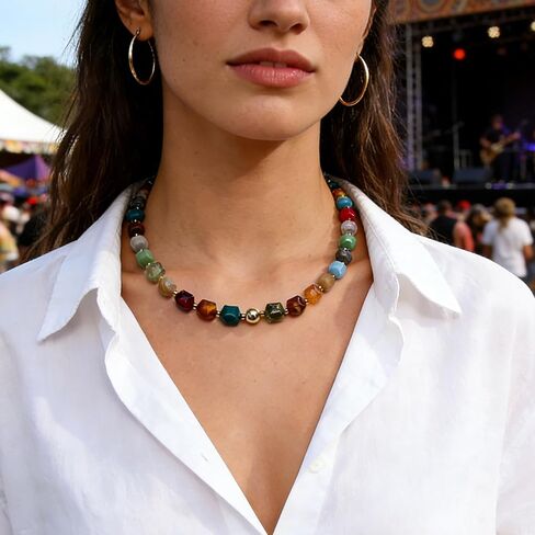 BROCC 9pcs Chunky Beaded Necklaces for Women Colorful Resin Beaded Choker Necklace Set Layered Bohemia Summer Vacation Jewelry for Beach Party Daily Wear for Trendy Women in Saudi Arabia