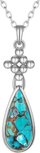 Turquoise Necklaces for Women 14k Gold Plated 925 Sterling Silver Western Pendant Necklace Teardrop Gemstone Boho Jewelry for Women in Kuwait
