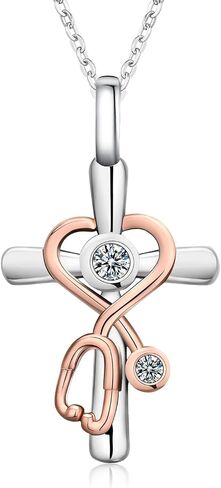 Stethoscope Cross Necklace for Women, Nurse Gifts with Heart Pendant 925 Sterling Silver Doctor Christmas Graduation Appreciation Gift for Nurse Doctor Medical Student RN in Saudi Arabia