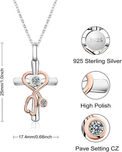 Stethoscope Cross Necklace for Women, Nurse Gifts with Heart Pendant 925 Sterling Silver Doctor Christmas Graduation Appreciation Gift for Nurse Doctor Medical Student RN in Saudi Arabia
