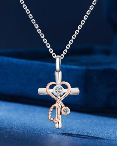 Stethoscope Cross Necklace for Women, Nurse Gifts with Heart Pendant 925 Sterling Silver Doctor Christmas Graduation Appreciation Gift for Nurse Doctor Medical Student RN in Saudi Arabia