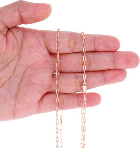 Nuragold 10k Real Rose Gold Paperclip 2mm Elongated Cable Link Necklace (16"-24") Dainty Italian Jewelry for Men & Women in Kuwait