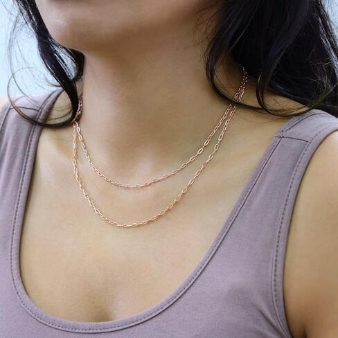Nuragold 10k Real Rose Gold Paperclip 2mm Elongated Cable Link Necklace (16"-24") Dainty Italian Jewelry for Men & Women in Kuwait