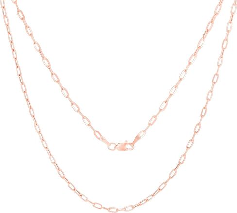Nuragold 10k Real Rose Gold Paperclip 2mm Elongated Cable Link Necklace (16"-24") Dainty Italian Jewelry for Men & Women in Kuwait