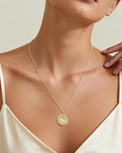 14K Gold Plated Sun Medallion Necklace for Women Embossed Sun Pattern Round Pendant Necklace Dainty Chain Minimalist Jewelry Inspirational Gift for Her in Saudi Arabia