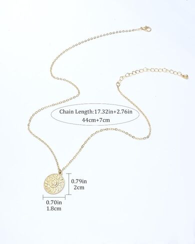 14K Gold Plated Sun Medallion Necklace for Women Embossed Sun Pattern Round Pendant Necklace Dainty Chain Minimalist Jewelry Inspirational Gift for Her in Saudi Arabia
