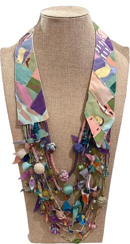 Women’s Pastel Multi Strand Beaded Waterfall Collar Scarf Necklace from Recycled Hand Painted Cotton Fabrics – LRW DESIGNS in Saudi Arabia