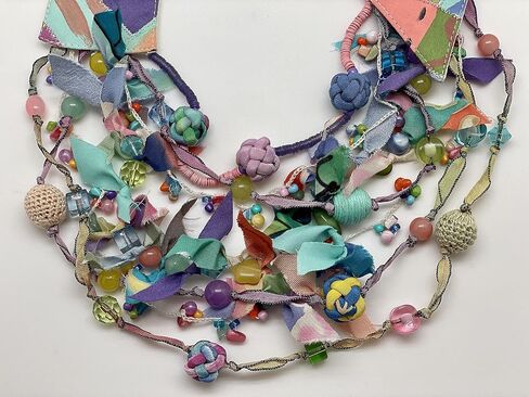 Women’s Pastel Multi Strand Beaded Waterfall Collar Scarf Necklace from Recycled Hand Painted Cotton Fabrics – LRW DESIGNS in Saudi Arabia