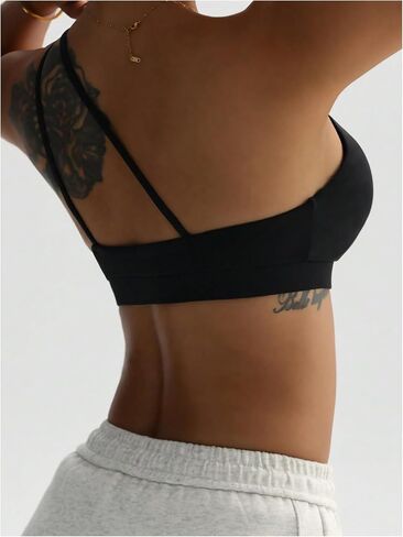 SweatyRocks Women's Cut Out One Shoulder Sports Bras Backless Workout Yoga Bra Gym Tops in Kuwait
