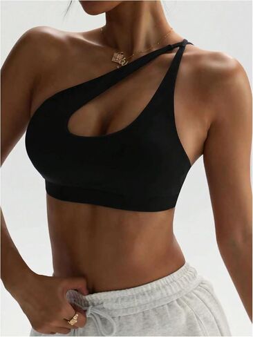SweatyRocks Women's Cut Out One Shoulder Sports Bras Backless Workout Yoga Bra Gym Tops in Kuwait