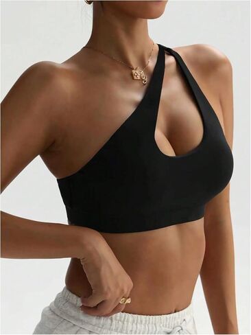SweatyRocks Women's Cut Out One Shoulder Sports Bras Backless Workout Yoga Bra Gym Tops in Kuwait