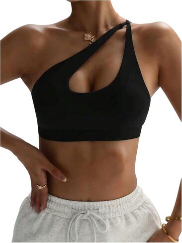 SweatyRocks Women's Cut Out One Shoulder Sports Bras Backless Workout Yoga Bra Gym Tops in Kuwait