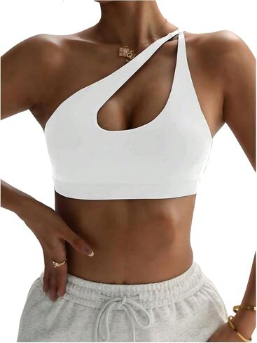 SweatyRocks Women's Cut Out One Shoulder Sports Bras Backless Workout Yoga Bra Gym Tops in Kuwait