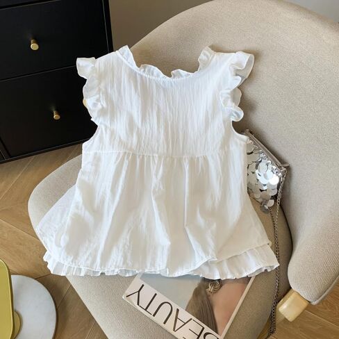 Women's Frill Trim Front Tie Loose Sleeveless Blouse Summer in Kuwait