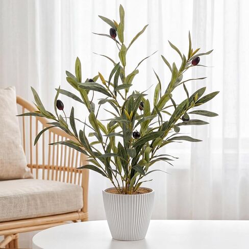 Small Olive Trees Artificial Indoor 18 Inch Fake Olive Tree White Pot with Lifelike Cyan Fruits and Leaves Faux Olives Greenery for Home Office Room Table Decor in Saudi Arabia