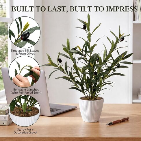 Small Olive Trees Artificial Indoor 18 Inch Fake Olive Tree White Pot with Lifelike Cyan Fruits and Leaves Faux Olives Greenery for Home Office Room Table Decor in Saudi Arabia