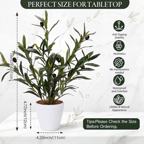 Small Olive Trees Artificial Indoor 18 Inch Fake Olive Tree White Pot with Lifelike Cyan Fruits and Leaves Faux Olives Greenery for Home Office Room Table Decor in Saudi Arabia