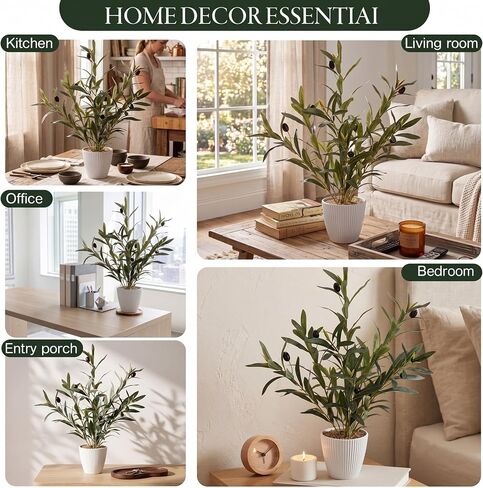 Small Olive Trees Artificial Indoor 18 Inch Fake Olive Tree White Pot with Lifelike Cyan Fruits and Leaves Faux Olives Greenery for Home Office Room Table Decor in Saudi Arabia