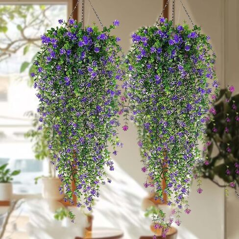 2pcs 76cm Artificial Hanging Plants Fake Hanging Plant Eucalyptus Leaf Greenery Vine Outdoor UV Resistant Plastic Plants (Yellow) in Kuwait
