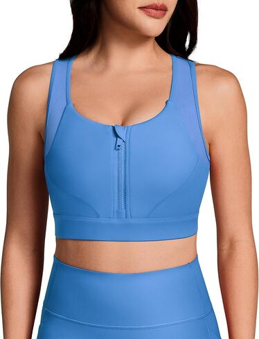 Queenie Ke BareLuxe Sports Bra for Women Medium Support Front Zipper Breathable Mesh Racerback Workout Bra for Yoga & Gym in Saudi Arabia